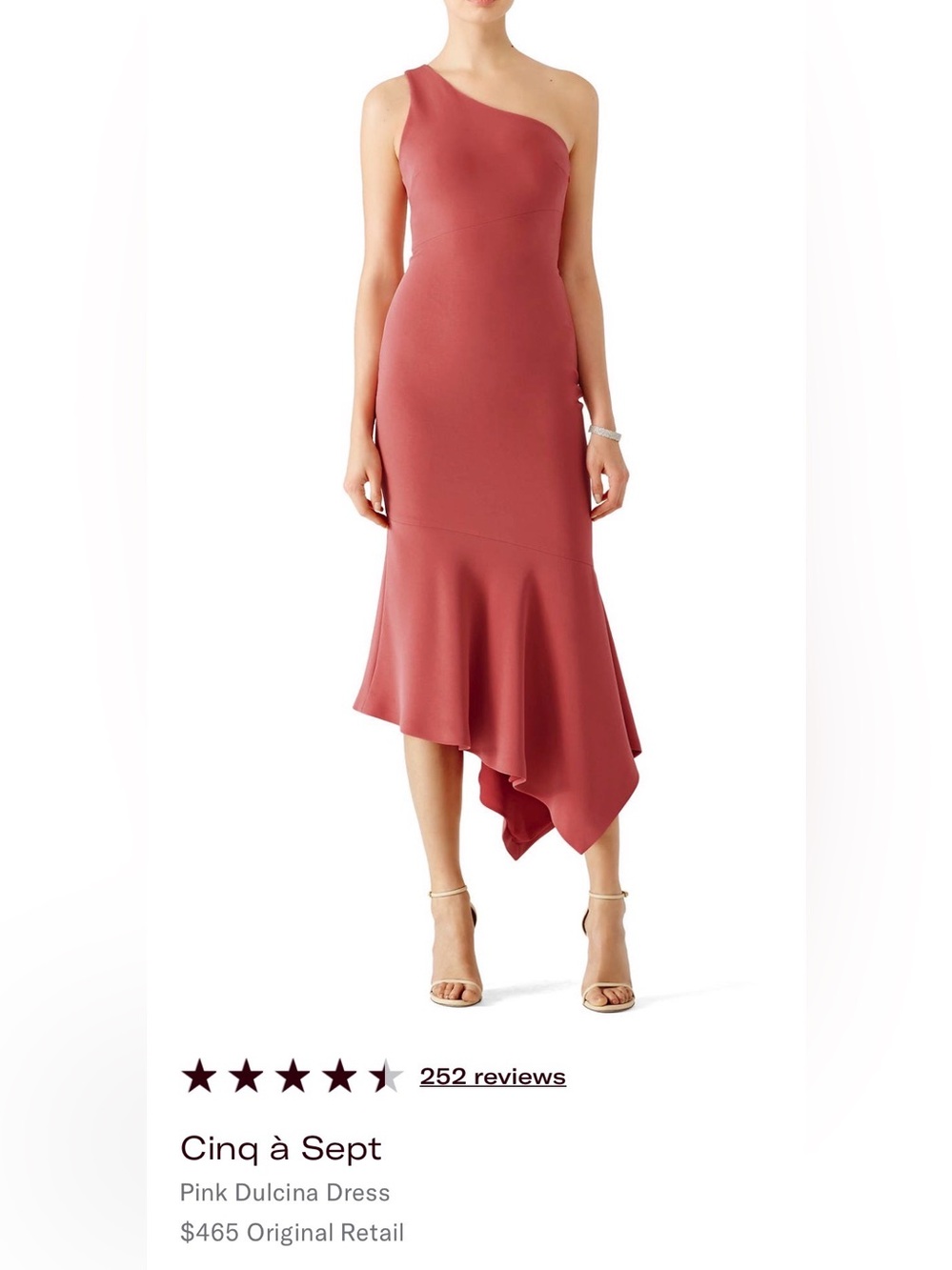 cinq a sept Coral Pink One-Shoulder High-Low Midi Dress